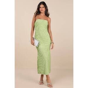 Lulus Faelyn Light Green Strapless Ruffled Midi Dress - Size L